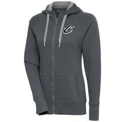 Charcoal Cleveland Cavaliers Antigua Women's Brushed Metallic Victory Full-Zip Hoodie - Charcoal for sale | NBA