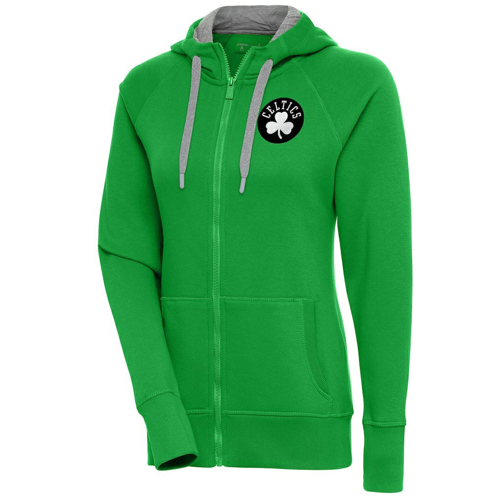 Boston Celtics Antigua Women's Brushed Metallic Victory Full-Zip Hoodie - Kelly Green shop | NBA