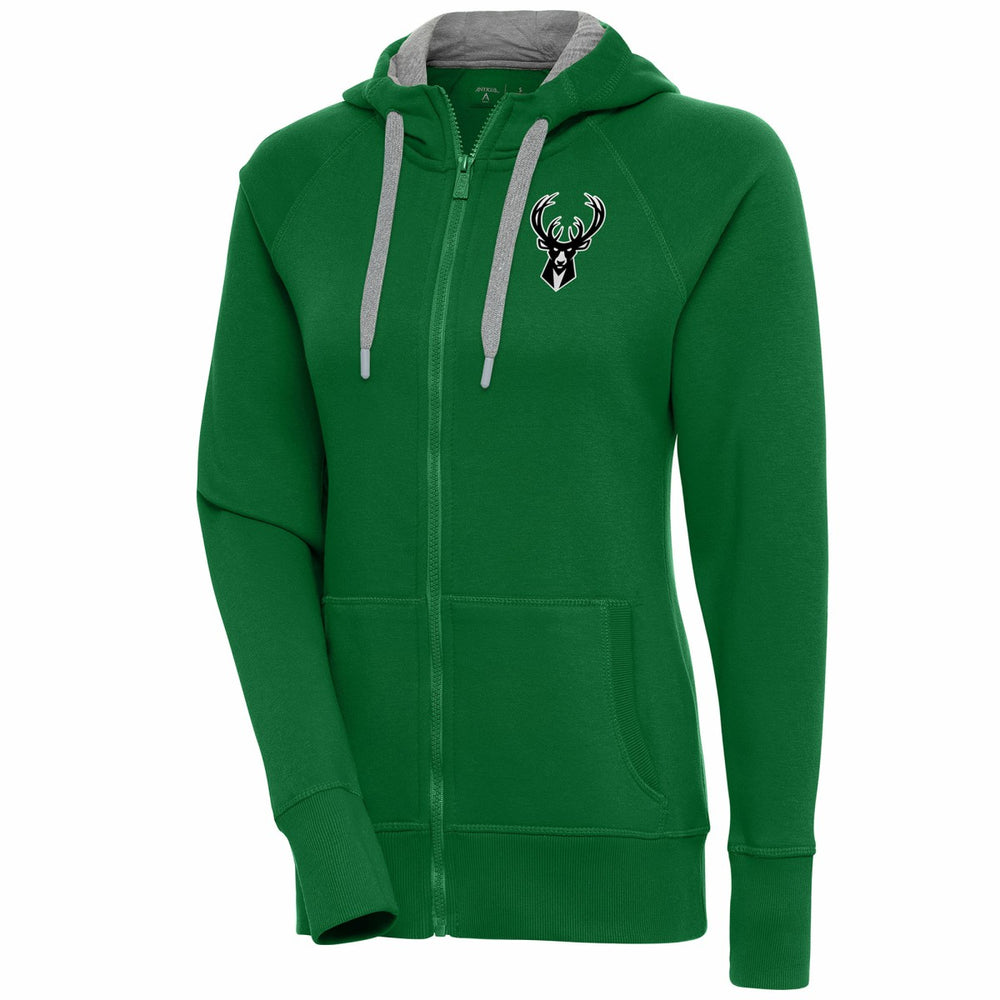 Hunter Green Milwaukee Bucks Antigua Women's Brushed Metallic Victory Full-Zip Hoodie - Hunter Green outlet | NBA