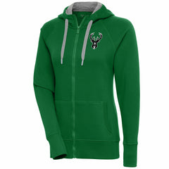 Hunter Green Milwaukee Bucks Antigua Women's Brushed Metallic Victory Full-Zip Hoodie - Hunter Green outlet | NBA