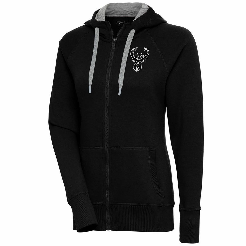 Black Milwaukee Bucks Antigua Women's Brushed Metallic Victory Full-Zip Hoodie - Black shop | NBA