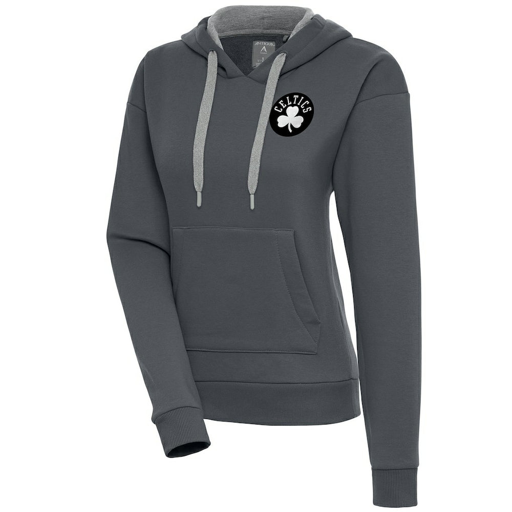 Charcoal Boston Celtics Antigua Women's Brushed Metallic Victory Pullover Hoodie - Charcoal outlet | NBA