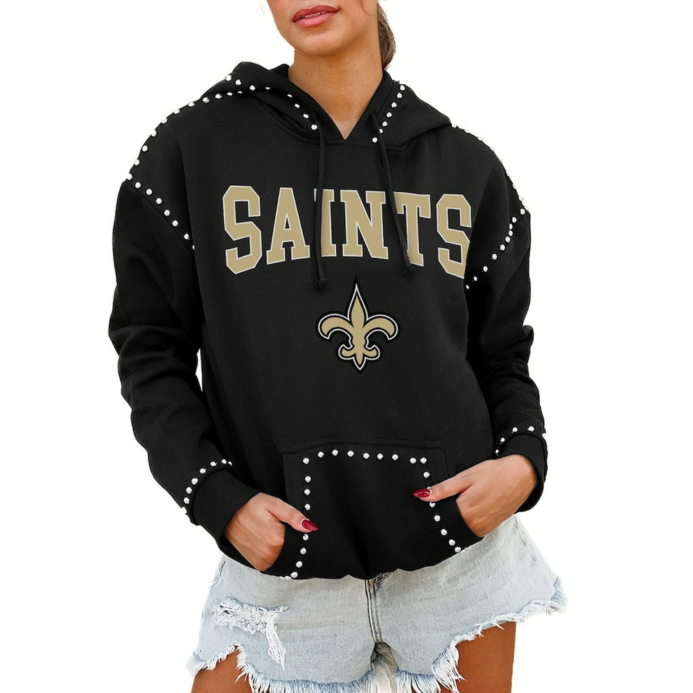New Orleans Saints Gameday Couture Women's Oversized Catch the Vibe Studded Pullover Hoodie | NFL Sale