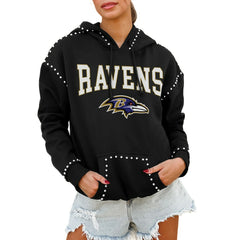 Baltimore Ravens Gameday Couture Women's Oversized Catch the Vibe Studded Pullover Hoodie | NFL Hot