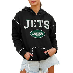 New York Jets Gameday Couture Women's Oversized Catch the Vibe Studded Pullover Hoodie | NFL Sale
