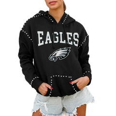 Philadelphia Eagles Gameday Couture Women's Oversized Catch the Vibe Studded Pullover Hoodie | NFL US