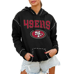 San Francisco 49ers Gameday Couture Women's Oversized Catch the Vibe Studded Pullover Hoodie | NFL Sale