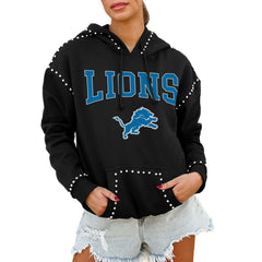 Detroit Lions Gameday Couture Women's Oversized Catch the Vibe Studded Pullover Hoodie | NFL Online