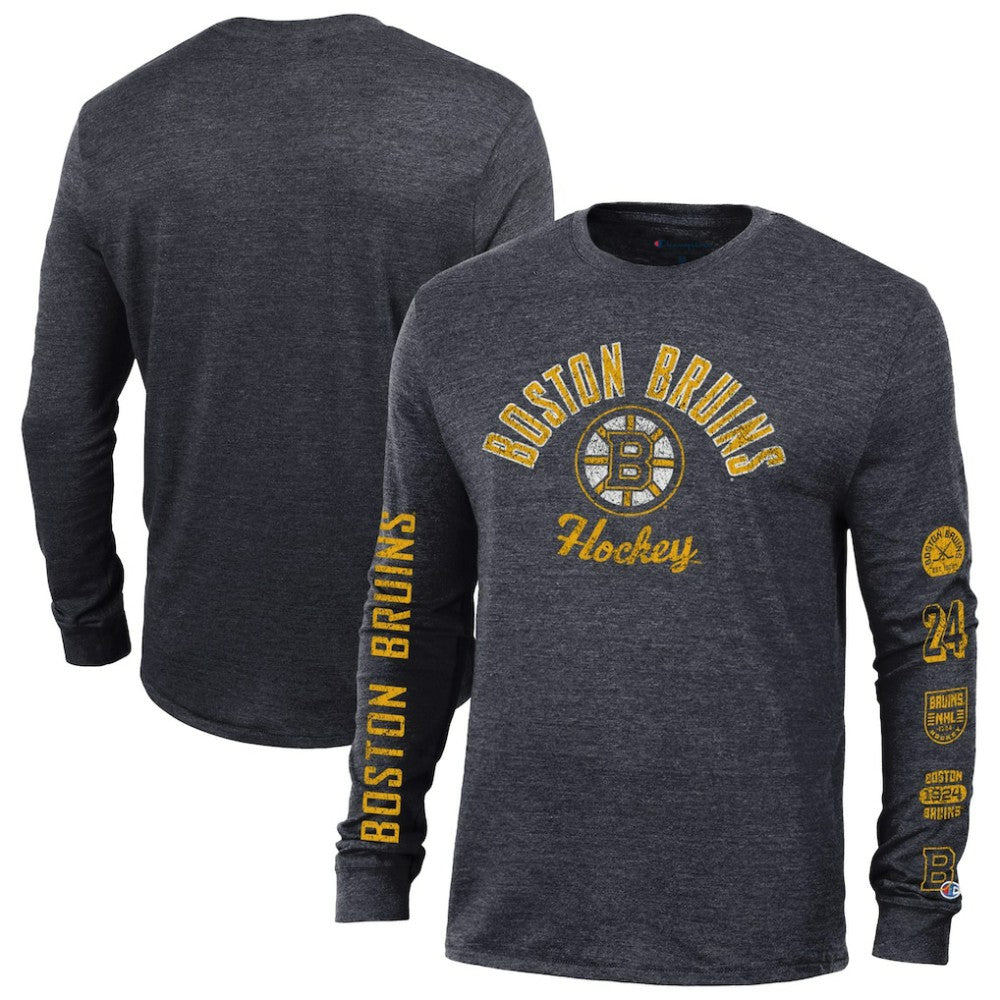 Boston Bruins Champion Multi-Logo Tri-Blend Long Sleeve T-Shirt - NHL T-shirts
