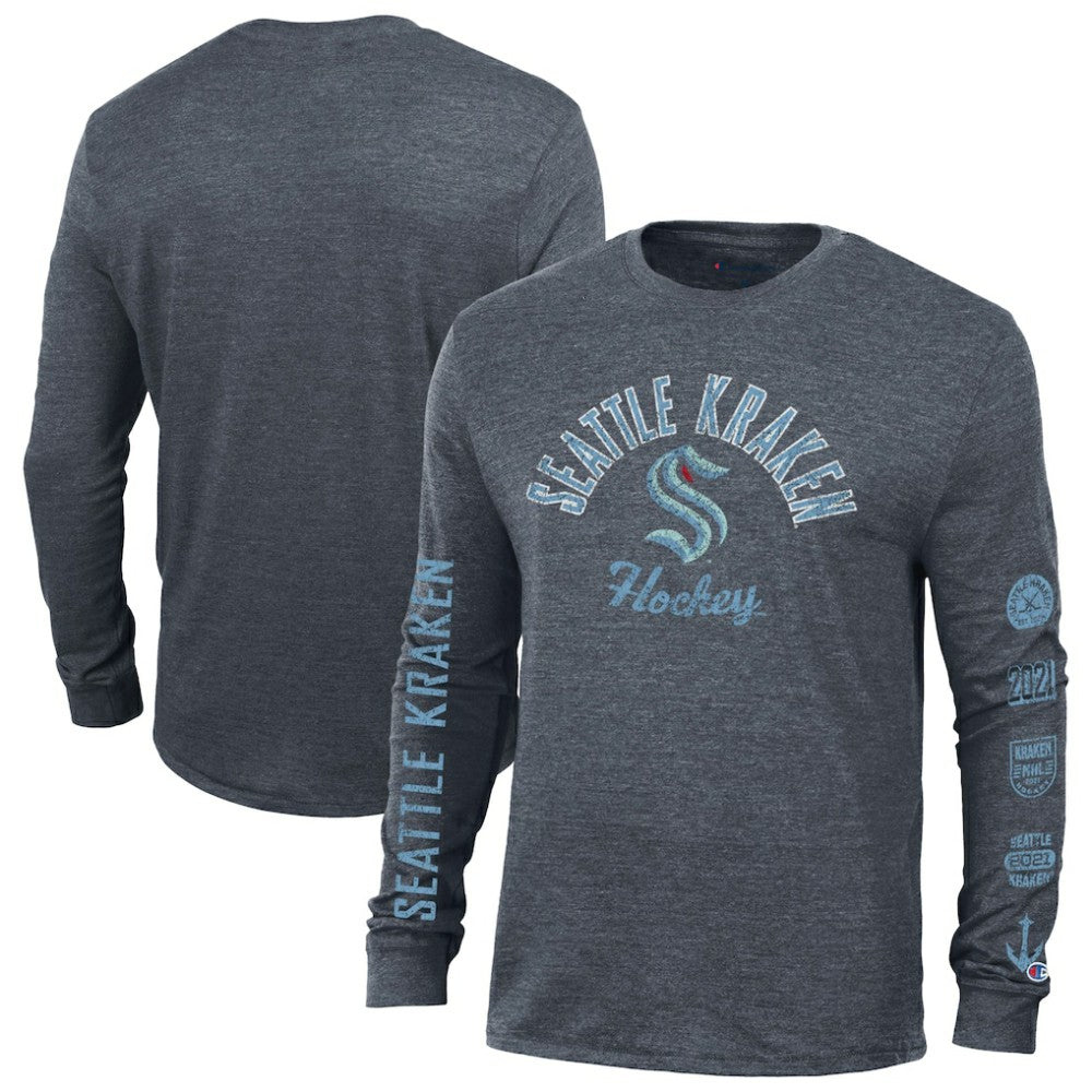 Seattle Kraken Champion Multi-Logo Tri-Blend Long Sleeve T-Shirt - NHL T-shirts
