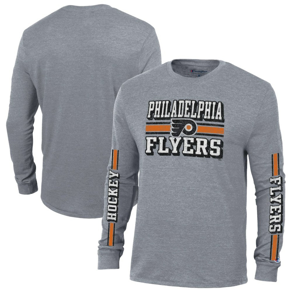 Philadelphia Flyers Champion Tri-Blend Dual-Stripe Long Sleeve T-Shirt - NHL T-shirts