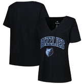 Black Memphis Grizzlies Profile Women's Plus Size Arch Over Logo V-Neck T-Shirt | NBA