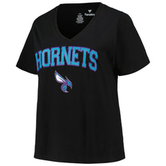 Black Charlotte Hornets Profile Women's Plus Size Arch Over Logo V-Neck T-Shirt | NBA