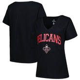 Black New Orleans Pelicans Profile Women's Plus Size Arch Over Logo V-Neck T-Shirt | NBA