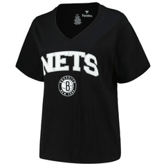 Black Brooklyn Nets Profile Women's Plus Size Arch Over Logo V-Neck T-Shirt | NBA