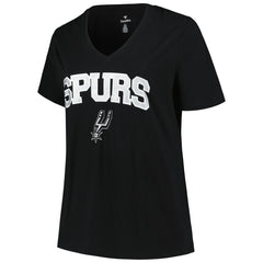 Black San Antonio Spurs Profile Women's Plus Size Arch Over Logo V-Neck T-Shirt | NBA