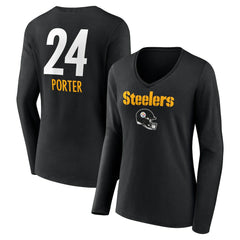 Pittsburgh Steelers Joey Porter Jr. Women's Team Wordmark Player Name & Number Long Sleeve V-Neck T-Shirt | NFL New