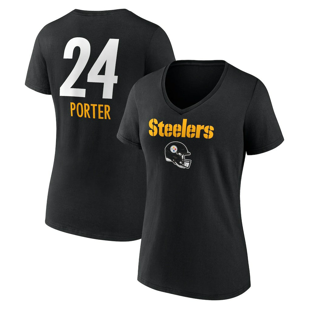 Pittsburgh Steelers Joey Porter Jr. Women's Team Wordmark Player Name & Number V-Neck T-Shirt | NFL US
