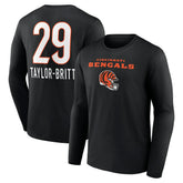 Cincinnati Bengals Cam Taylor-Britt Team Wordmark Player Name & Number Long Sleeve T-Shirt | NFL Hot