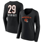 Cincinnati Bengals Cam Taylor-Britt Women's Team Wordmark Player Name & Number Long Sleeve V-Neck T-Shirt | NFL New