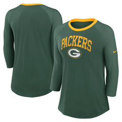 Green Bay Packers Women's 3/4 Sleeve Raglan Fashion Top | NFL Sale