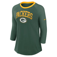 Green Bay Packers Women's 3/4 Sleeve Raglan Fashion Top | NFL Sale