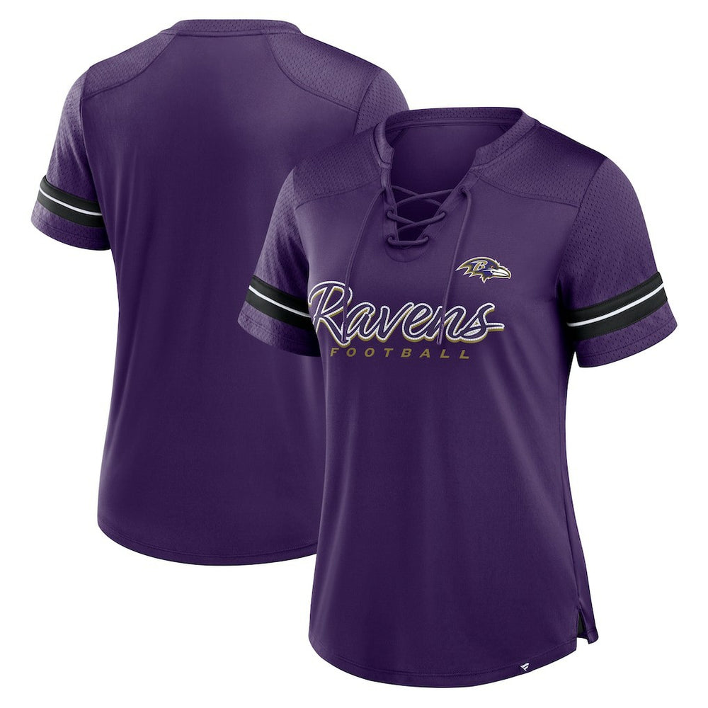 Baltimore Ravens Women's Play Script Lace-Up T-Shirt | NFL Outlet