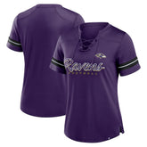 Baltimore Ravens Women's Play Script Lace-Up T-Shirt | NFL Outlet