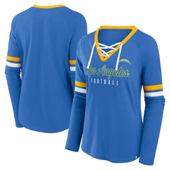 Los Angeles Chargers Women's Won and Done Lace-Up Long Sleeve Fashion Top | NFL Discount