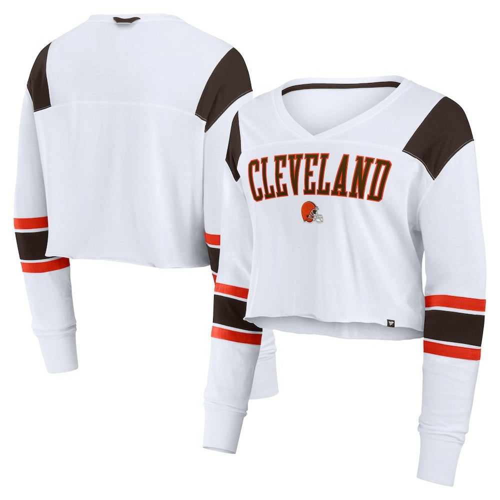 Cleveland Browns Women's Stretch Cropped Fashion Long Sleeve T-Shirt | NFL On sale