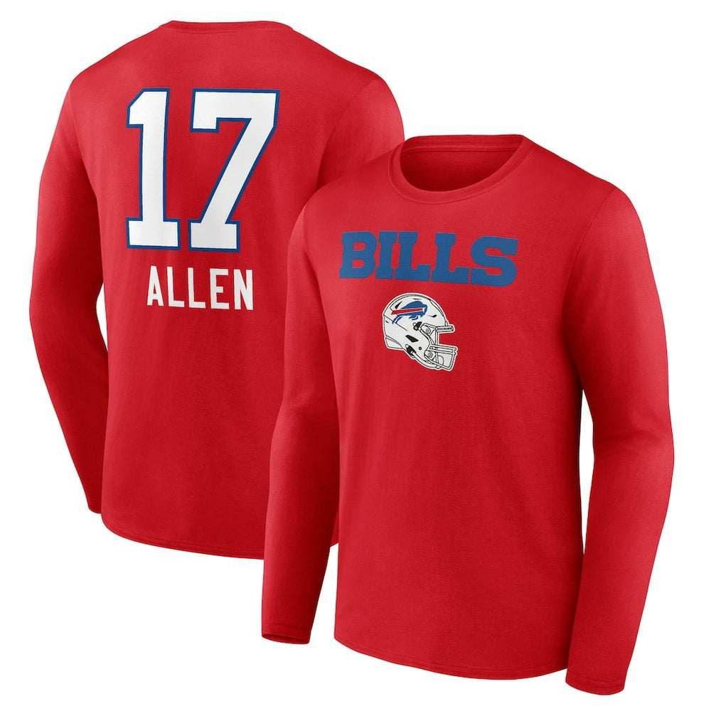 Buffalo Bills Josh Allen Team Wordmark Player Name & Number Long Sleeve T-Shirt | NFL Discount