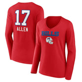 Buffalo Bills Josh Allen Women's Team Wordmark Player Name & Number Long Sleeve V-Neck T-Shirt | NFL Discount