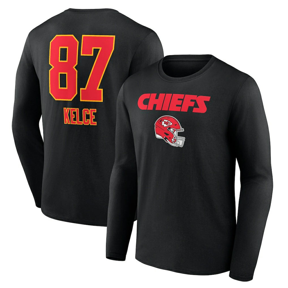 Kansas City Chiefs Travis Kelce Team Wordmark Player Name & Number Long Sleeve T-Shirt | NFL New
