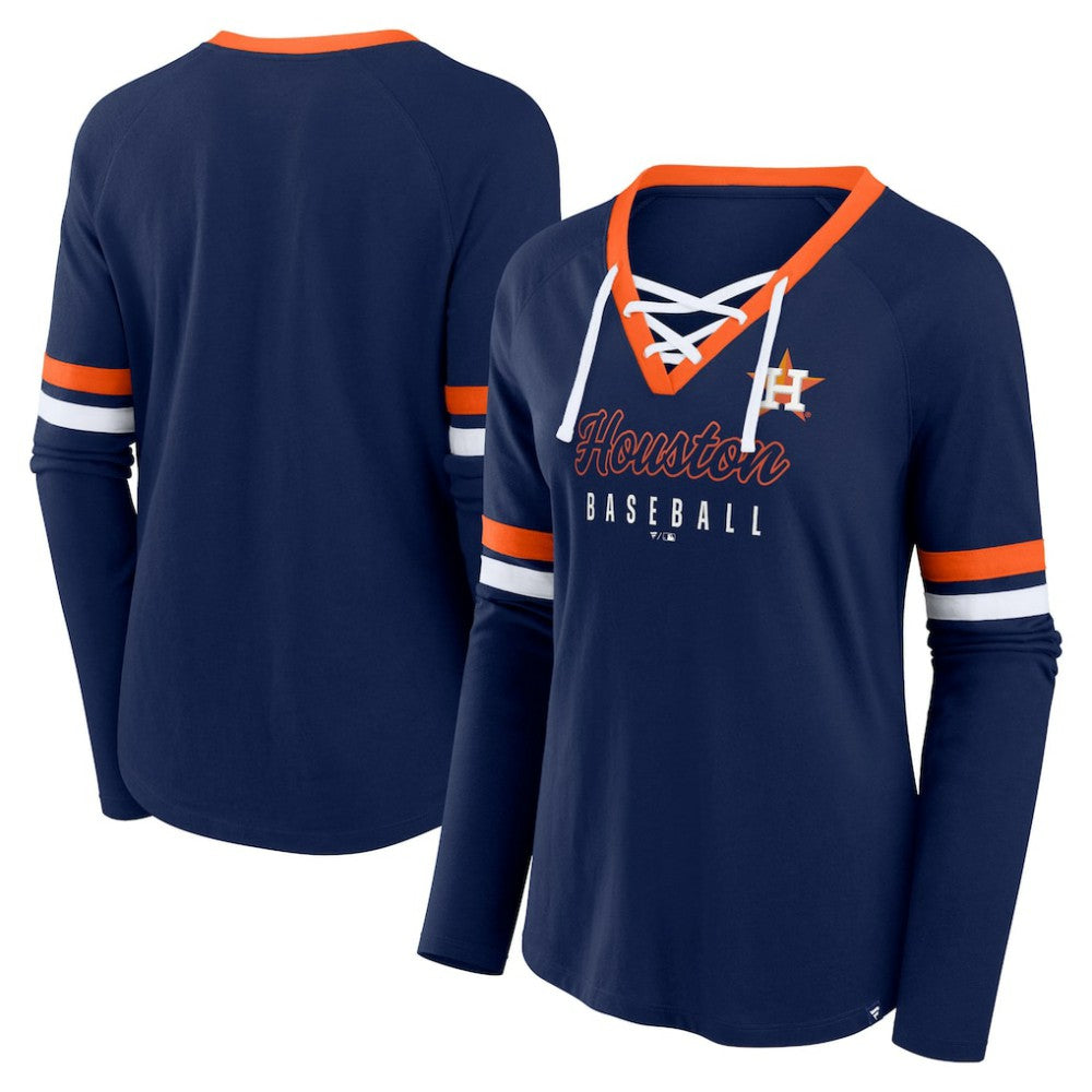 Houston Astros Fanatics Women's Won & Done Raglan Lace-Up Long Sleeve T-Shirt - MLB T-shirts