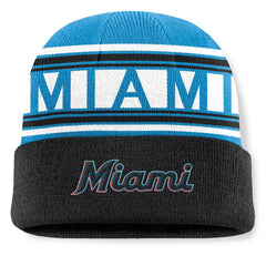 Miami Marlins Fanatics Fundamental Team Stripe Cuffed Knit Hat - MLB Hats