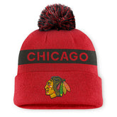 Chicago Blackhawks Fanatics Women's Authentic Pro Rink Cuffed Knit Hat with Pom - NHL Hats