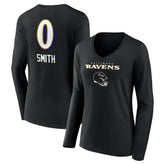 Baltimore Ravens Roquan Smith Women's Team Wordmark Player Name & Number Long Sleeve V-Neck T-Shirt | NFL Discount
