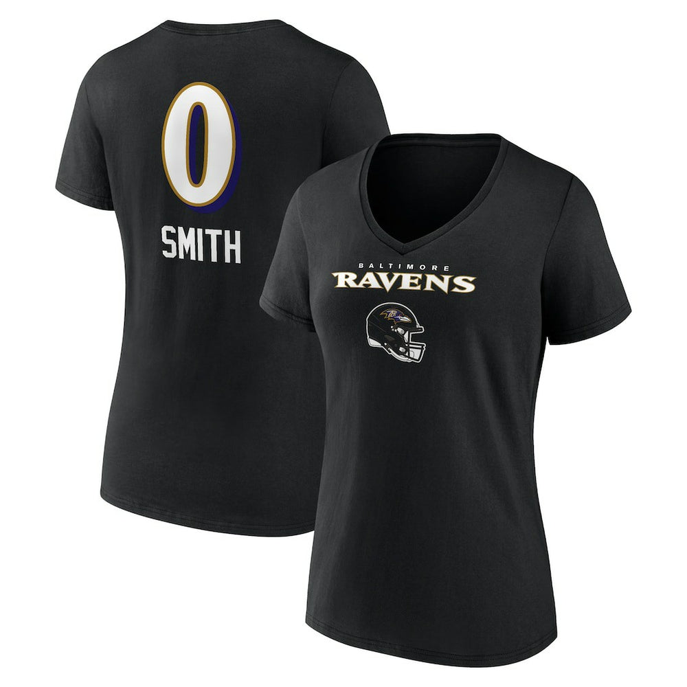 Baltimore Ravens Roquan Smith Women's Team Wordmark Player Name & Number V-Neck T-Shirt | NFL Sale