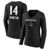 Baltimore Ravens Kyle Hamilton Women's Team Wordmark Player Name & Number Long Sleeve V-Neck T-Shirt | NFL Discount