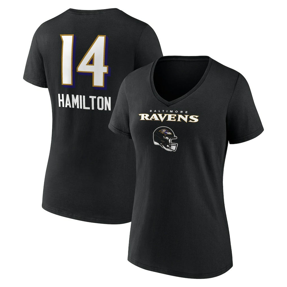 Baltimore Ravens Kyle Hamilton Women's Team Wordmark Player Name & Number V-Neck T-Shirt | NFL Hot