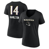 Baltimore Ravens Kyle Hamilton Women's Team Wordmark Player Name & Number V-Neck T-Shirt | NFL Hot