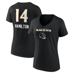 Baltimore Ravens Kyle Hamilton Women's Team Wordmark Player Name & Number V-Neck T-Shirt | NFL Hot