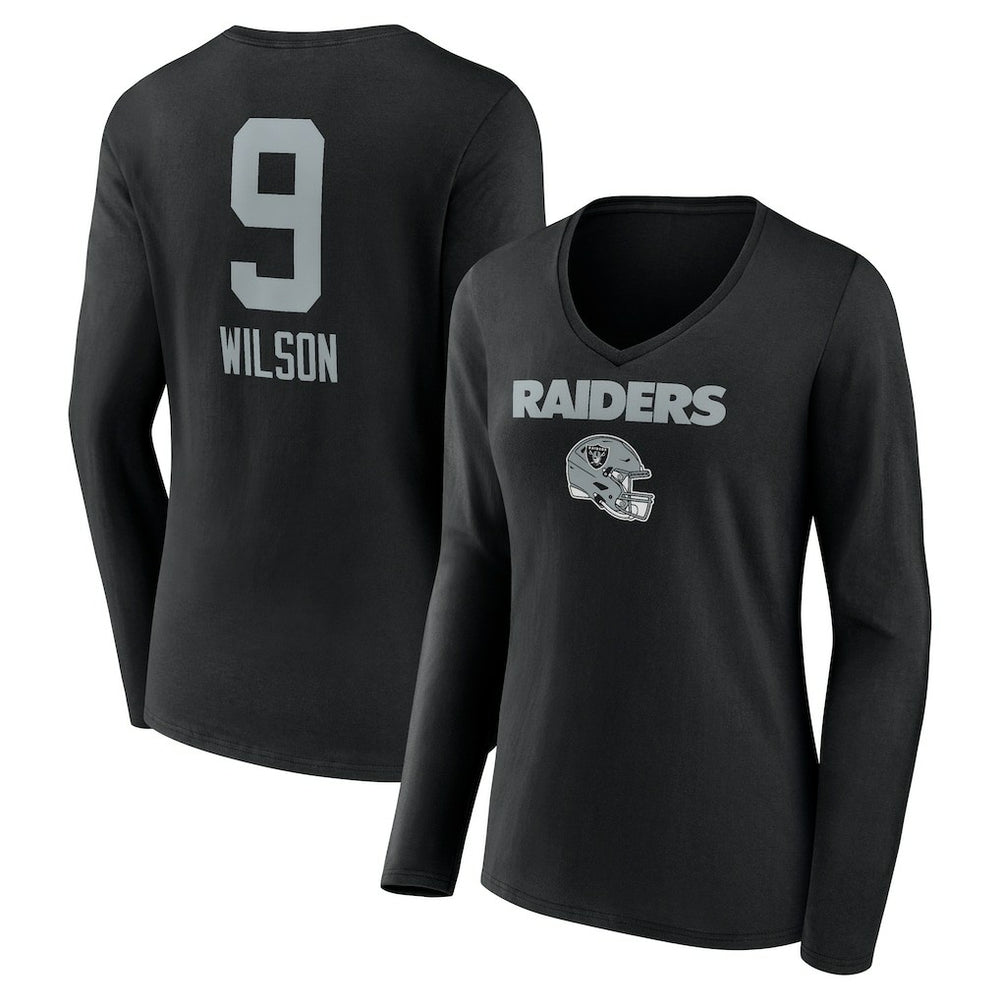 Las Vegas Raiders Tyree Wilson Women's Team Wordmark Player Name & Number Long Sleeve V-Neck T-Shirt | NFL Hot