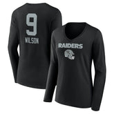 Las Vegas Raiders Tyree Wilson Women's Team Wordmark Player Name & Number Long Sleeve V-Neck T-Shirt | NFL Hot
