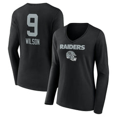 Las Vegas Raiders Tyree Wilson Women's Team Wordmark Player Name & Number Long Sleeve V-Neck T-Shirt | NFL Hot