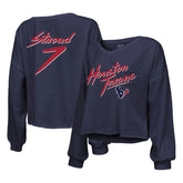 Houston Texans C.J. Stroud Majestic Threads Women's Name & Number Script Off-Shoulder Cropped Long Sleeve T-Shirt | NFL Near me