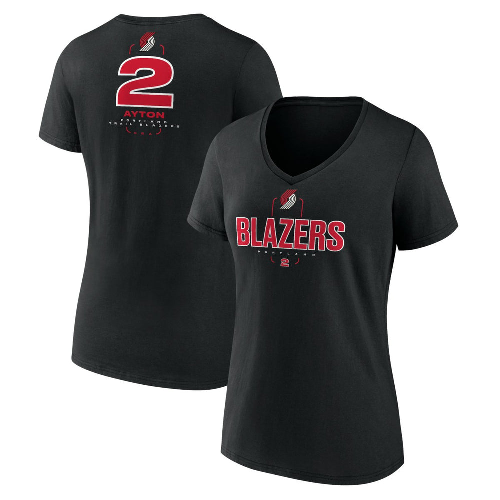 Black Deandre Ayton Portland Trail Blazers Women's Behind The Back Name & Number V-Neck T-Shirt | NBA