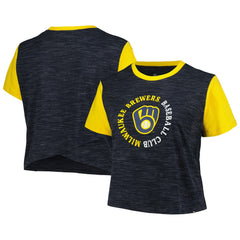 Milwaukee Brewers New Era Women's Plus Size Crossover Back Cropped T-Shirt - MLB T-shirts