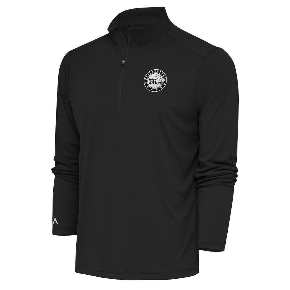 Charcoal Philadelphia 76ers Antigua Metallic Logo Tribute Quarter-Zip Pullover | NBA