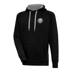 Black Philadelphia 76ers Antigua Metallic Logo Victory Pullover Hoodie | NBA
